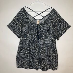 FADED GLORY short sleeve gray, black, blue, and white blouse. 4X